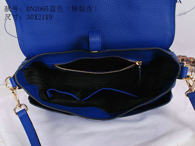2014 Prada calfskin flap bag BN2965 blue for sale